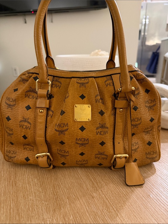 MCM Handbags - MCM Visetos Cognac Logo Dome Satchel
